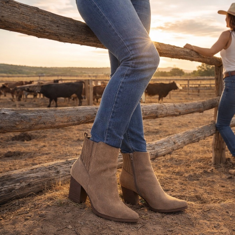 Just Fab Women's Brown Faux Suede Zip Pointed Toe Olwen Booties Size 8